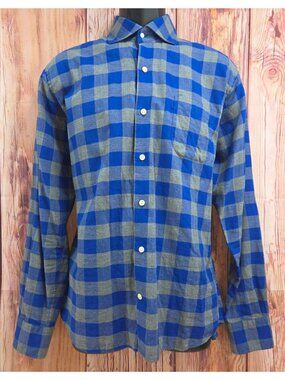 Peter Millar Mens Blue Plaid Long Sleeve Button-Up Shirt Medium